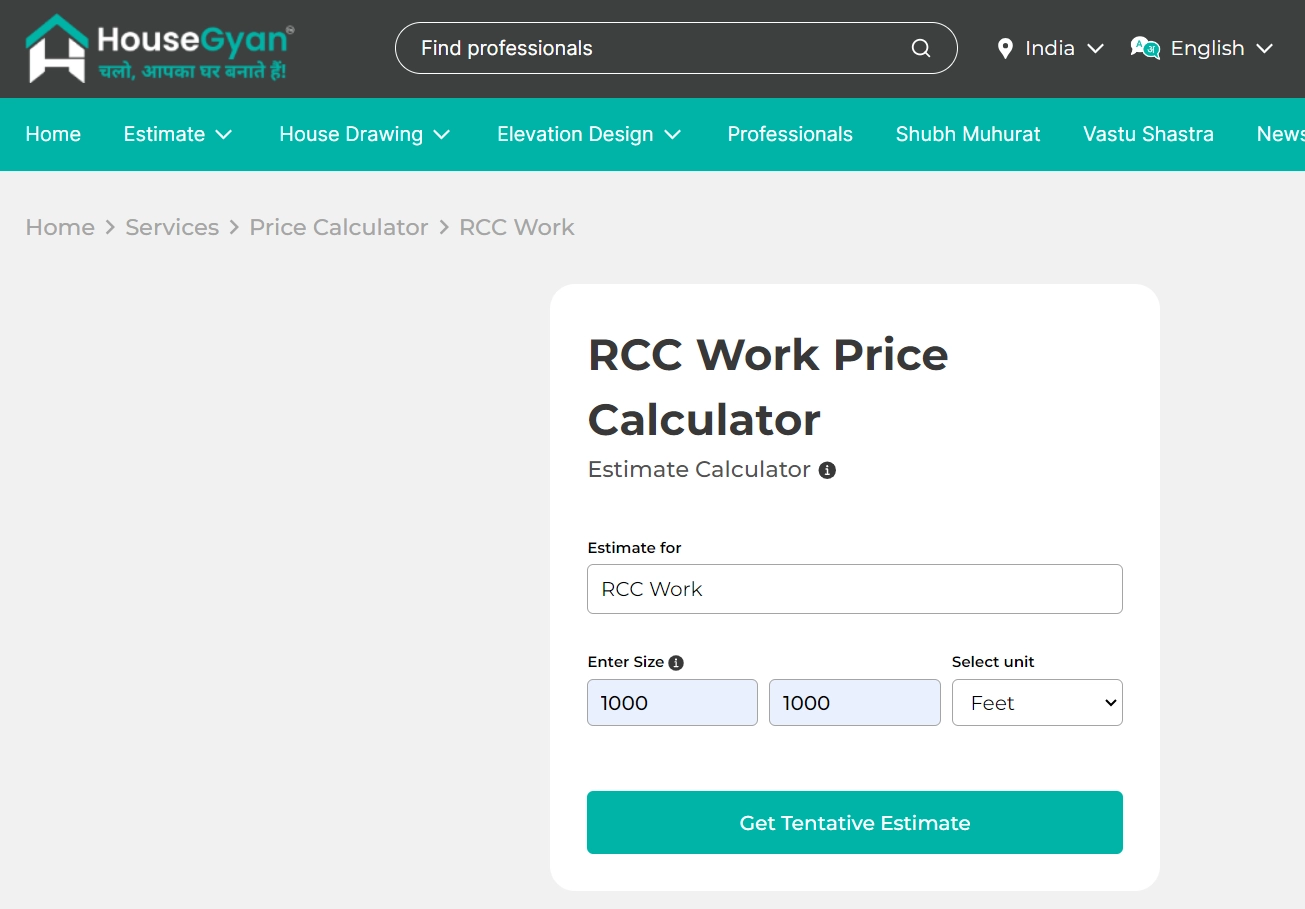 Housegyan RCC Cost Calculator