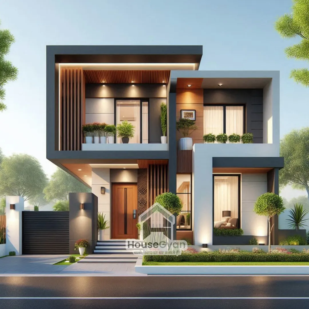 15x80 1200Sqft Double Storey 3D Front House Elevation Design