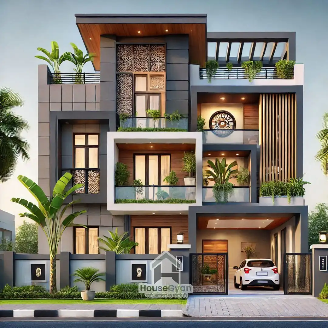 Wooden House Front Elevation Design