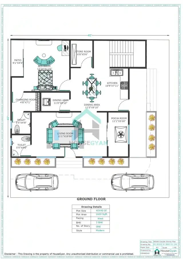 West Facing House Plan