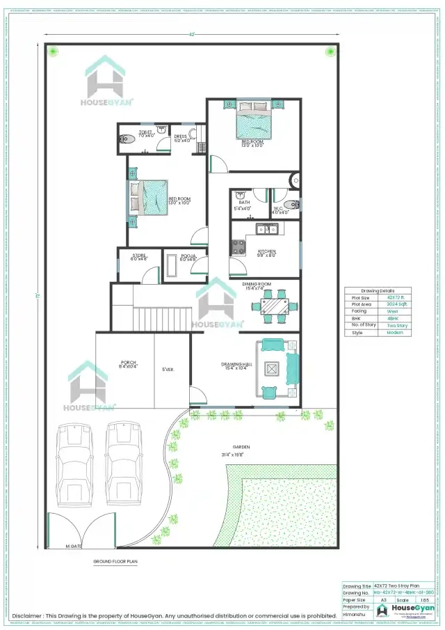West Facing House Plan