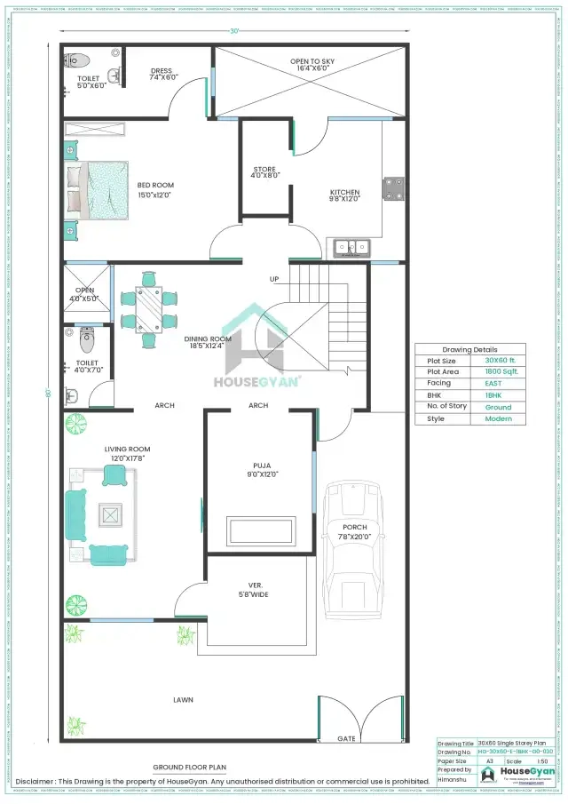 1800 sqft house plan