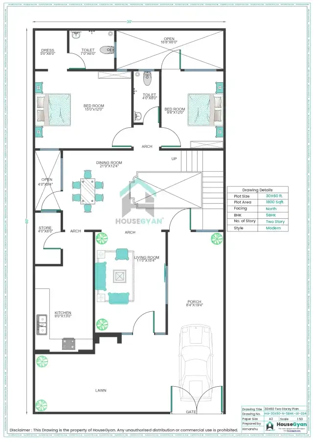 1800 sqft house plan