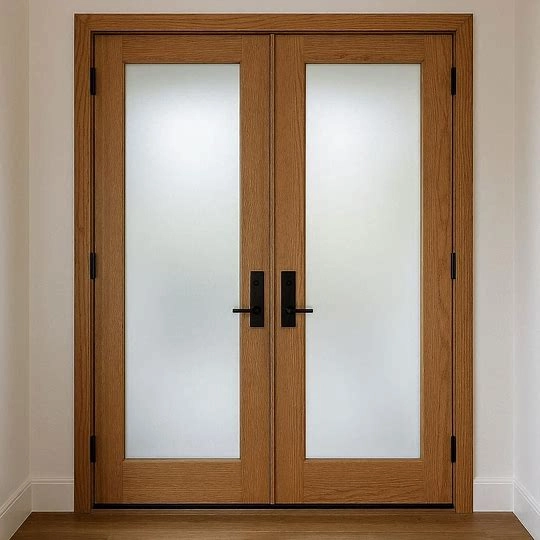 Frosted Glass and Wood Double Door Design