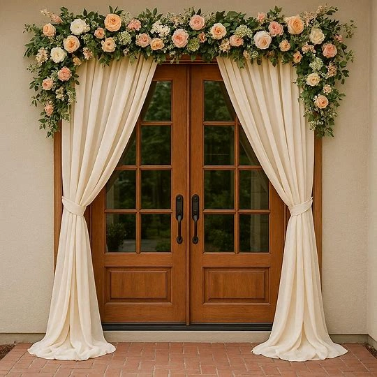 Double Door Design with Fabrics and Flowers