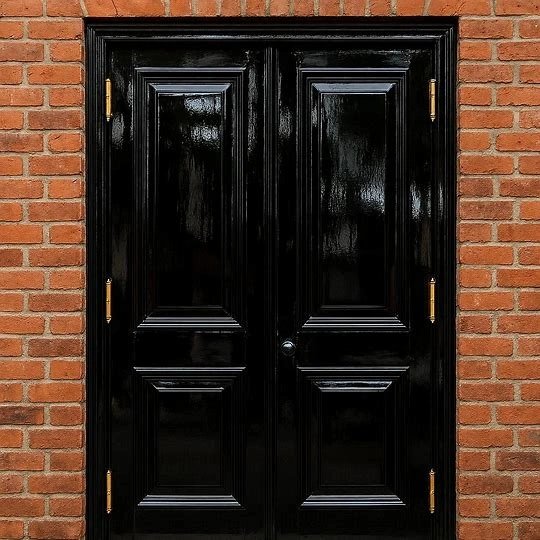 Black Wooden Double Door with High Gloss Finish