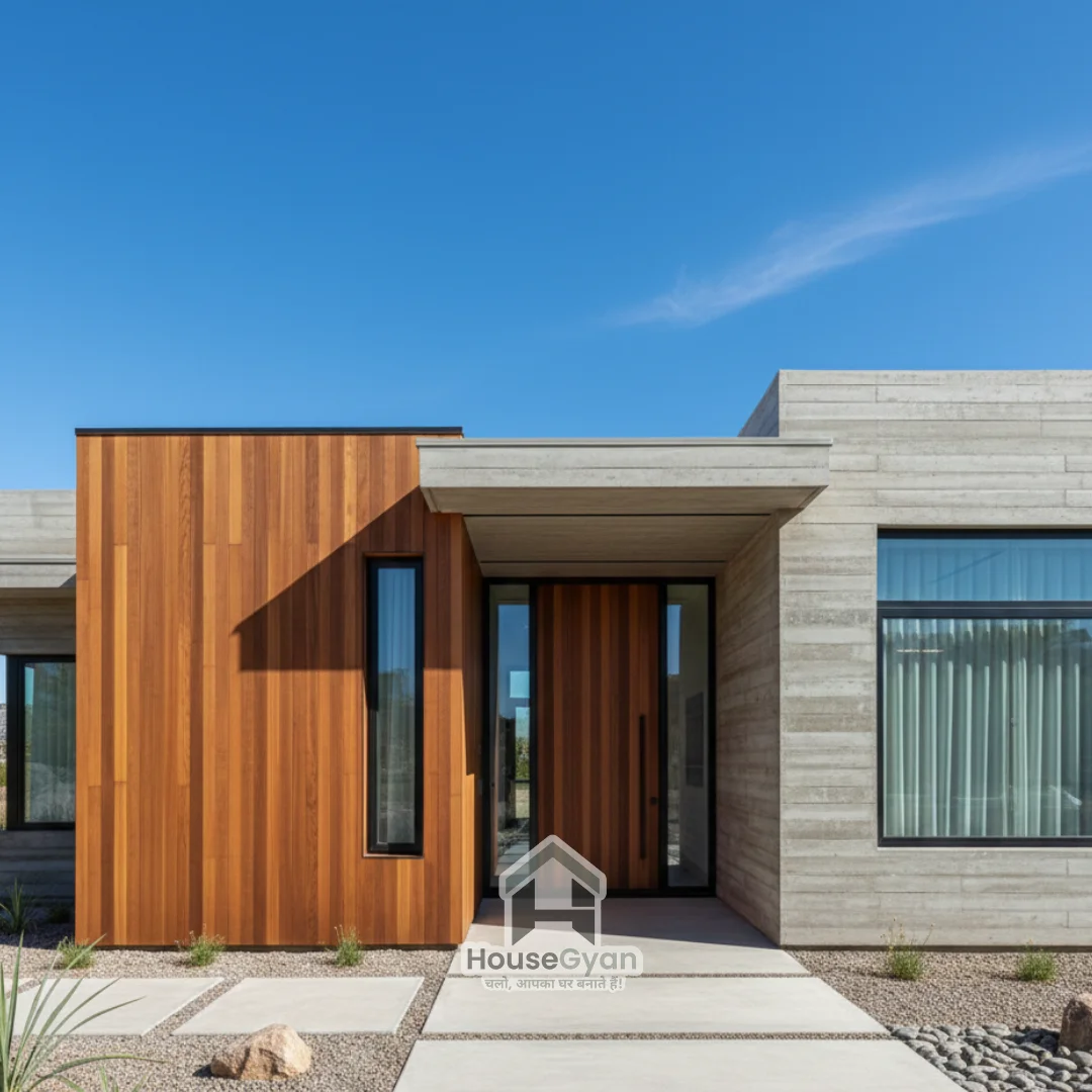 single floor house front elevation