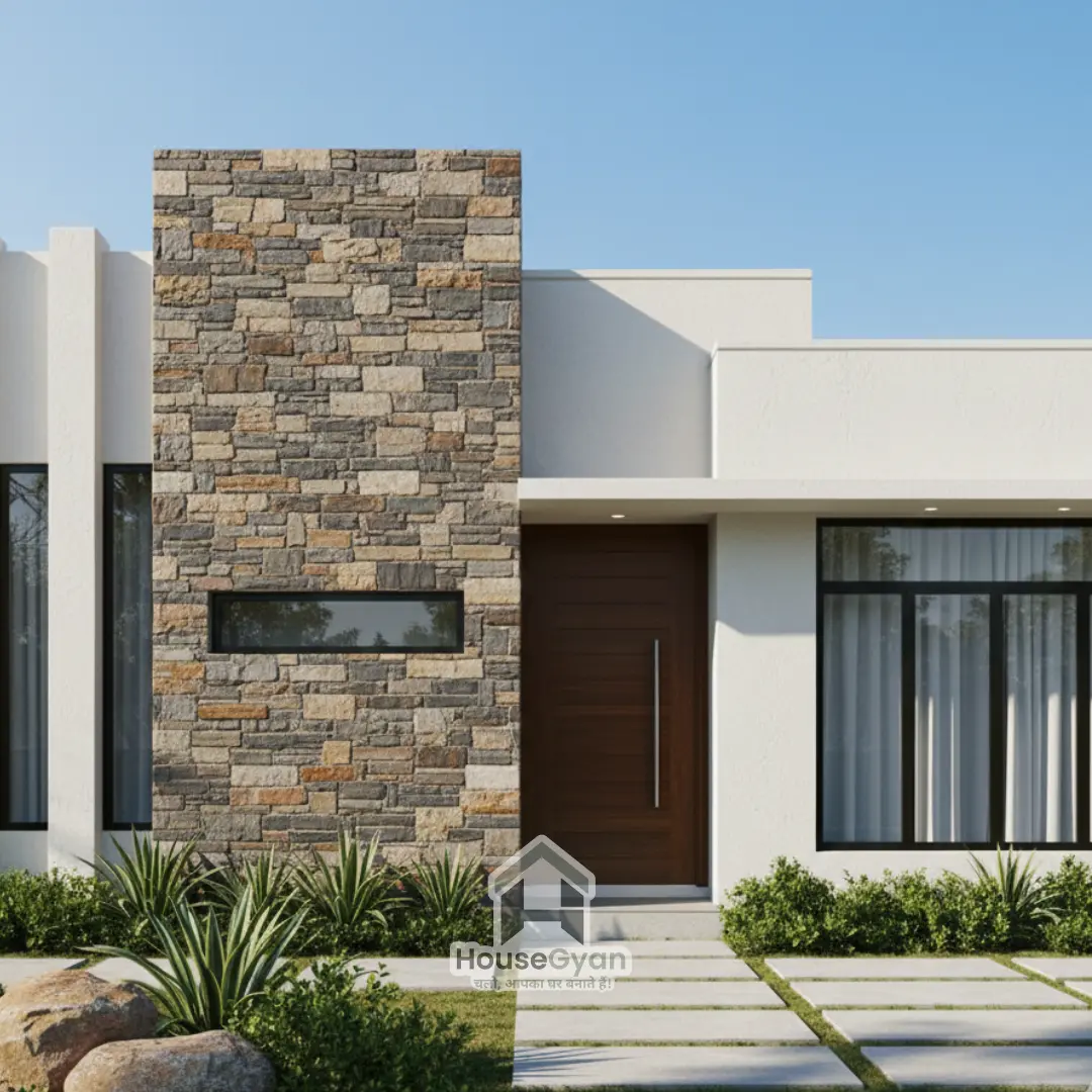 single floor house front elevation