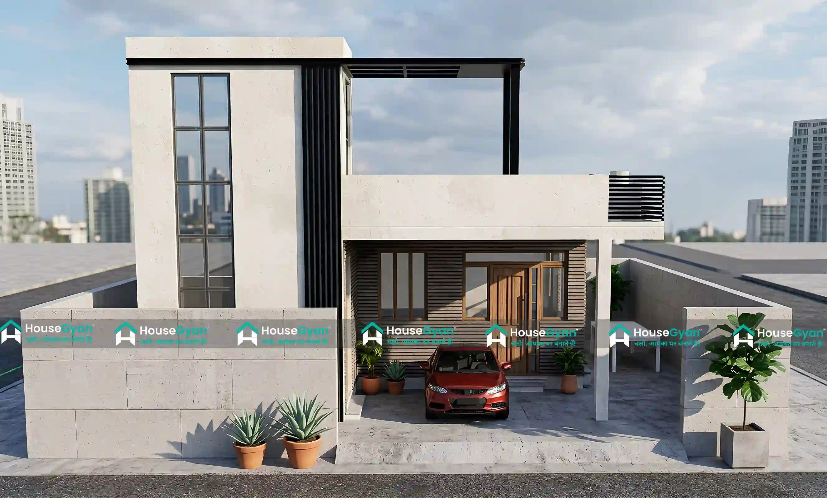 40X60 Modern House Front Elevation Design with Car Parking